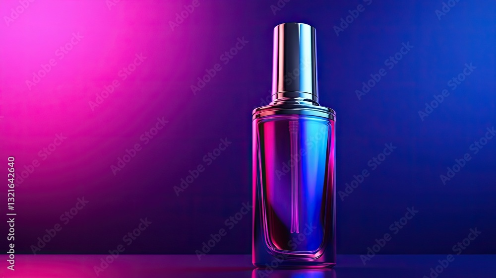Naklejka premium Elegant perfume bottle bathed in vibrant, neon-infused chromatic radiance