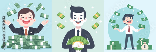 illustration of people with a lot of money