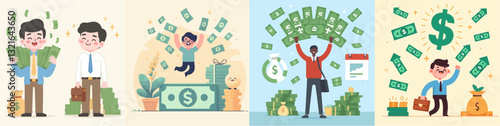 illustration of people with a lot of money