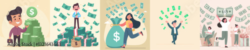 illustration of people with a lot of money