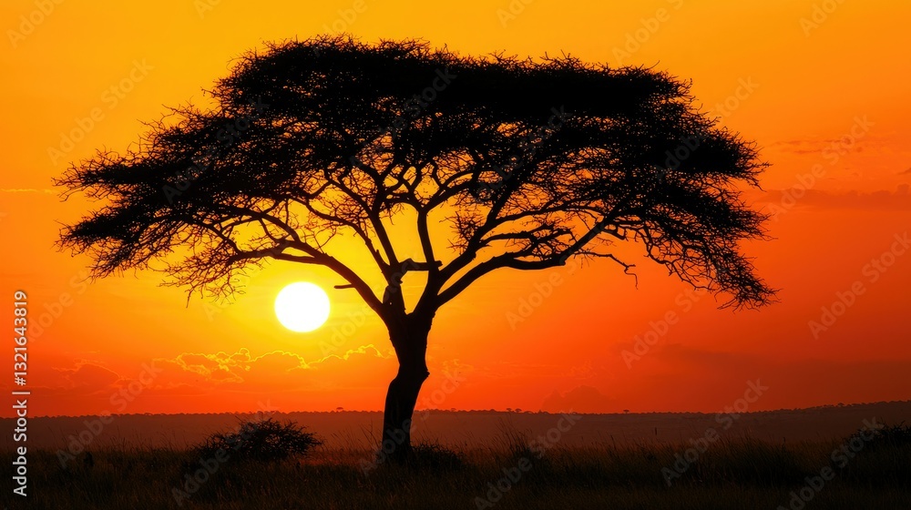 A dramatic tree silhouette at sunset, framed against an orange sky. A dramatic tree silhouette at sunset, framed against an orange sky.