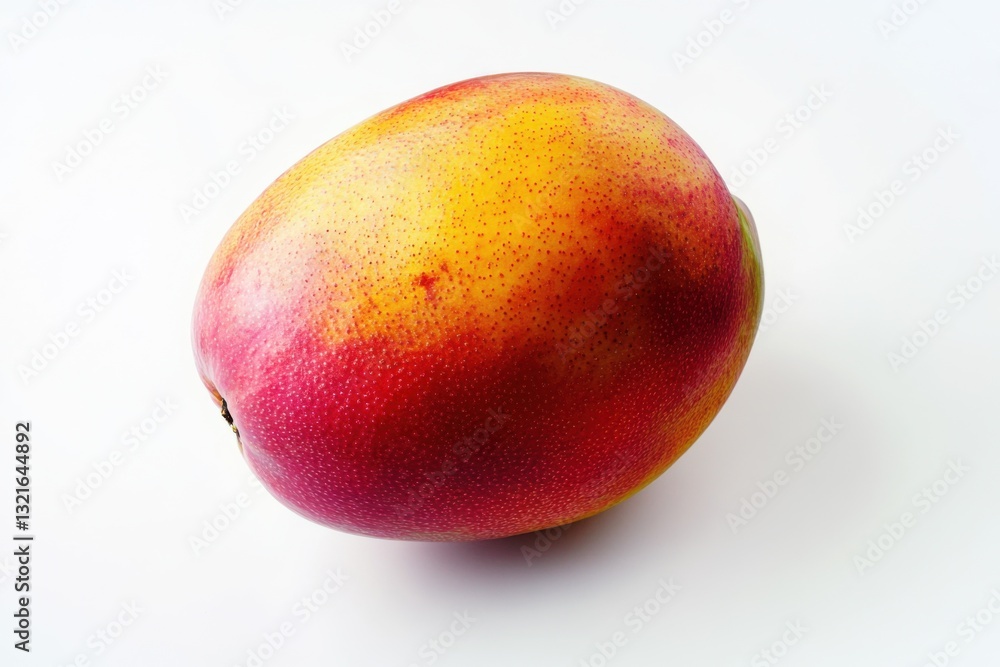 Whole mango isolated on white background, top view, high contrast, commercial product photography, lifelike still life Whole mango isolated on white background, top view, high contrast, commercial product photography, lifelike still life