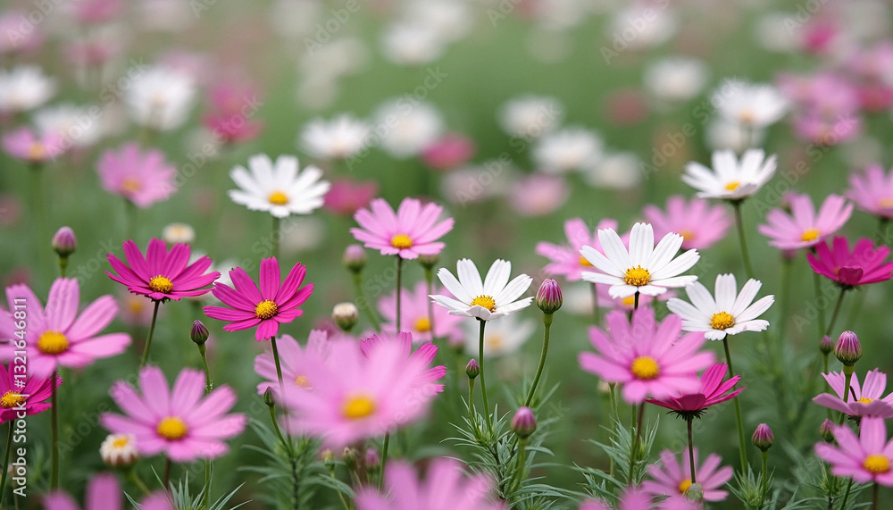 Beautiful Pink and White Cosmos Flowers in Bloom – Spring Garden Photography Beautiful Pink and White Cosmos Flowers in Bloom – Spring Garden Photography