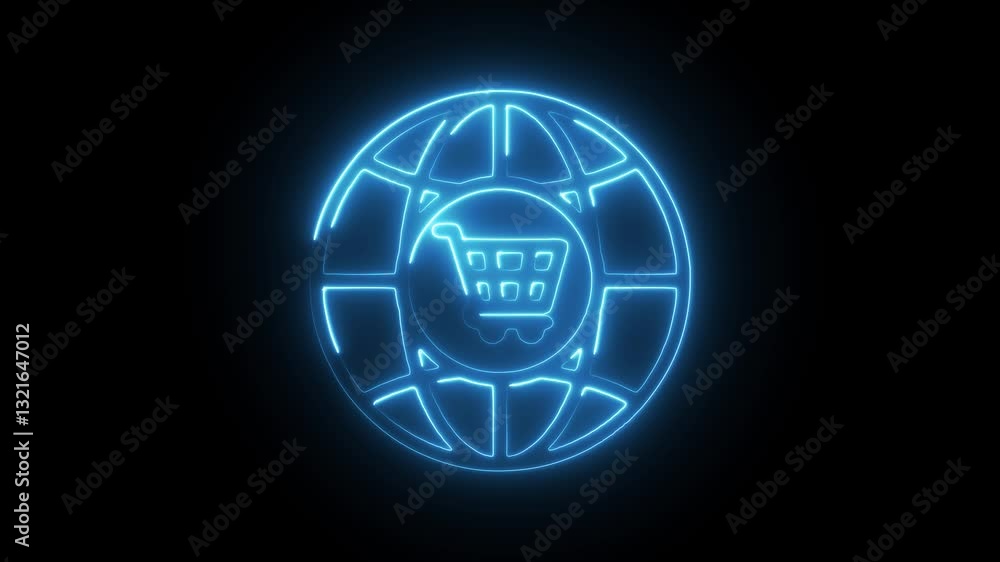 Glowing neon internet shopping icon isolated on black background. HD Video motion graphic animation Glowing neon internet shopping icon isolated on black background. HD Video motion graphic animation