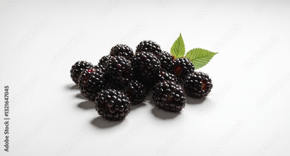Fresh blackberry fruits on white. Delicious blackberries