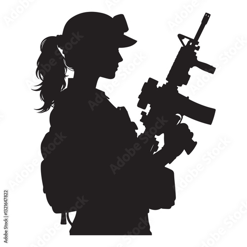  woman soldier silhouette vector white background