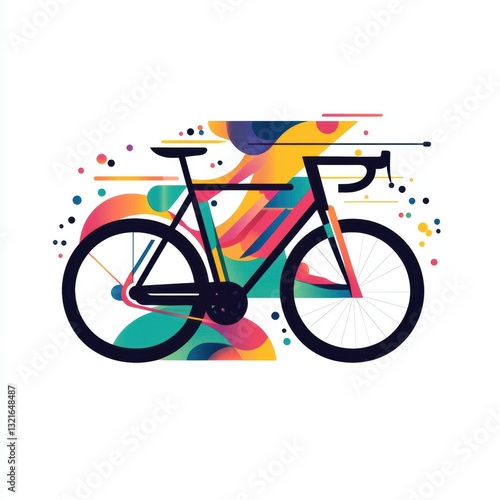 Colorful Abstract Bicycle Design with Vibrant Shapes and Patterns Illustrating Creativity and Motion in a Modern Art Style
