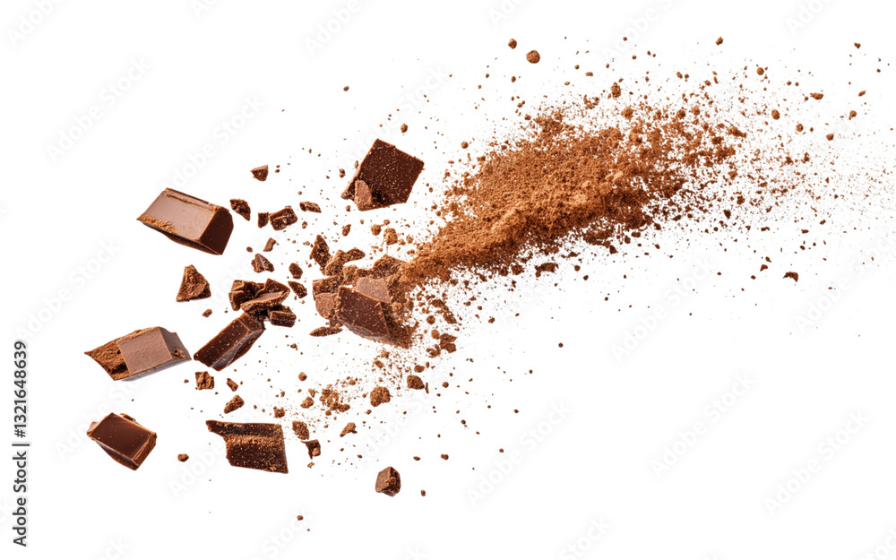 Fototapeta premium Flying pieces and powder of broken red brick
