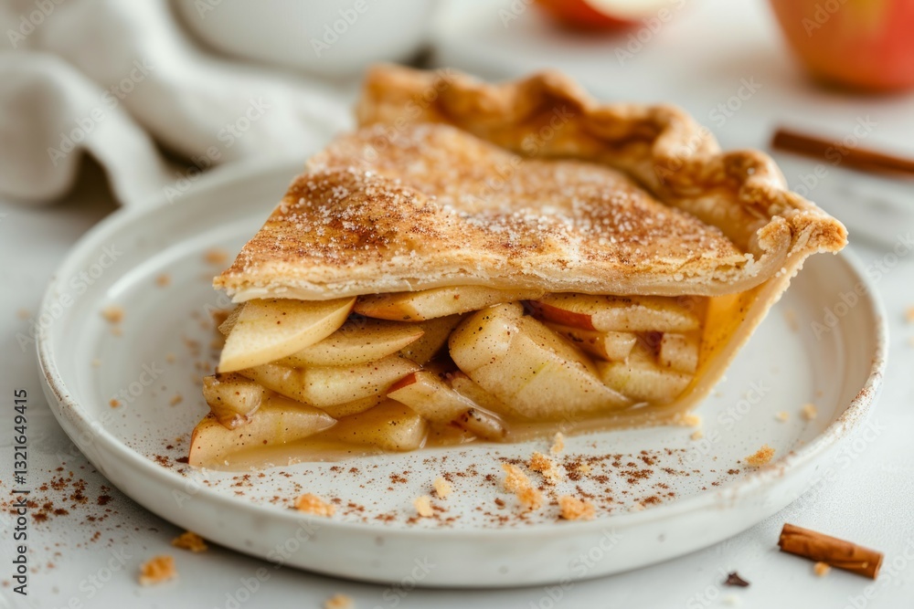 Classic apple pie slice on ceramic plate with warm lighting. Neural network AI generated Classic apple pie slice on ceramic plate with warm lighting. Neural network AI generated