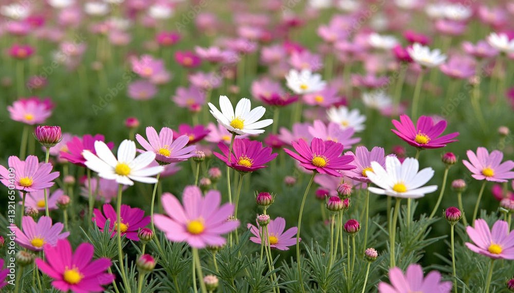 Beautiful Pink and White Cosmos Flowers in Bloom – Spring Garden Photography Beautiful Pink and White Cosmos Flowers in Bloom – Spring Garden Photography