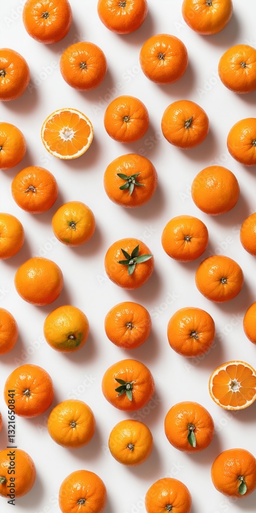 Fresh mandarin fruits on white. Top view flat lay