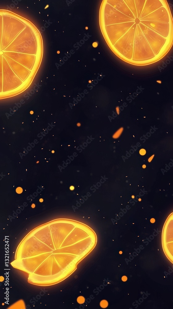 Fototapeta premium Glowing Citrus Slices: A Digital Food Art Feast