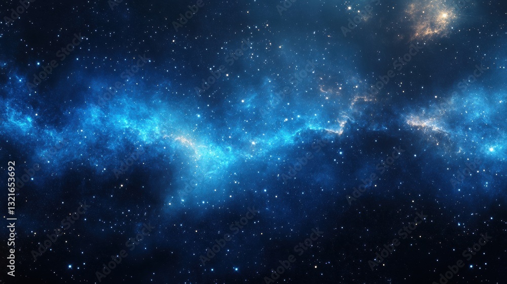 Fototapeta premium Vibrant Cosmic Scene Featuring Deep Blue Nebula with Distant Stars and a Vast Universe in the Background Under a Starry Sky