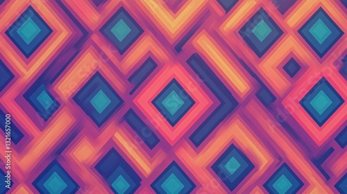 Colorful Geometric Pattern with Vibrant Diamonds and Squares in Shades of Blue, Orange, and Pink for Abstract Art and Design Projects