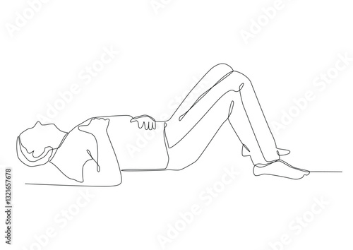 Continuous one line art of the full length male body lies on the floor. The concept of loss of strength, loss, fatigue, dead man, lose consciousness, fall, be defeated.