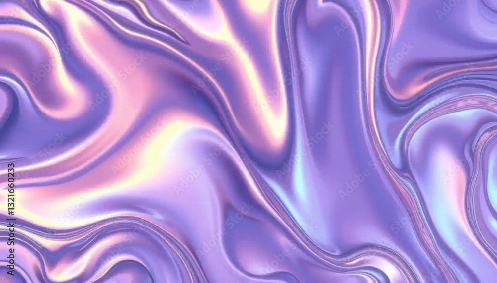 Obraz premium Fluid Holographic Design, Abstract Art, Digital Artwork, Organic Movement, Metallic Finish