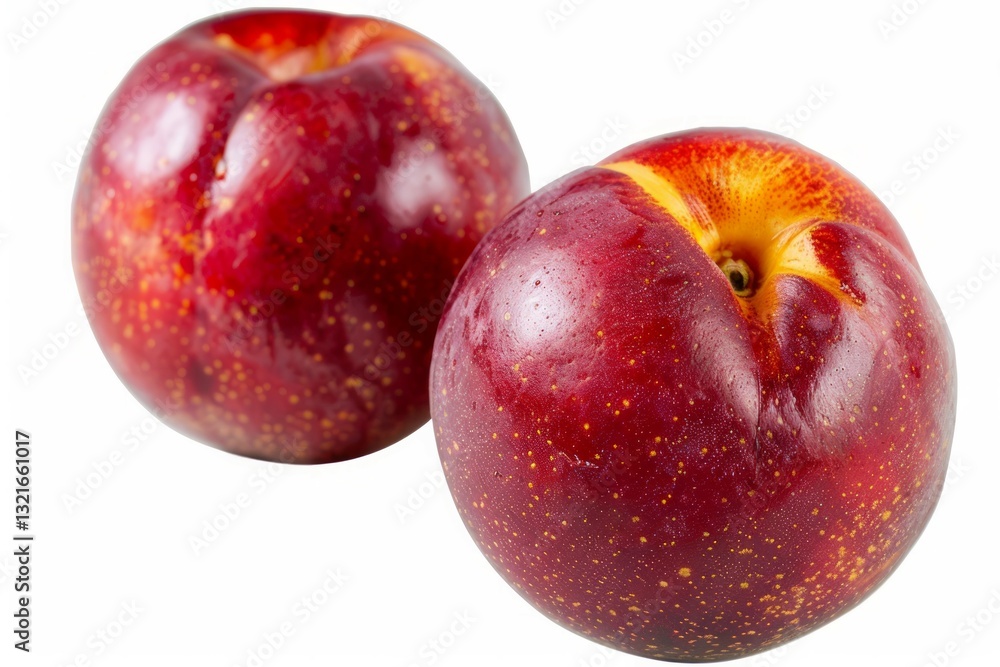 Two ripe plums on white background. Neural network AI generated Two ripe plums on white background. Neural network AI generated