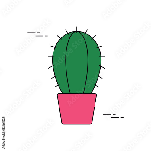 Vector image of a cactus-type plant icon planted in a pot on a white background