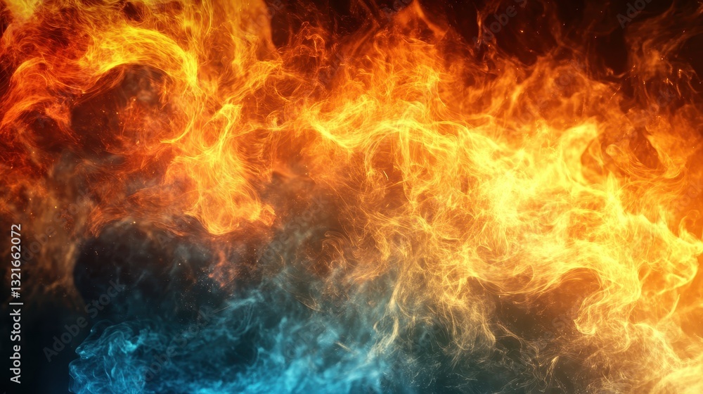 Obraz premium Fiery Abstract Background Orange Blue Flames