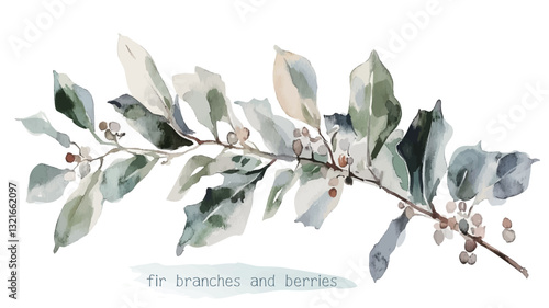 Beautiful christmas decoration Holly leaves and fir branches Watercolor vector illustration christmas border,festival set,new year