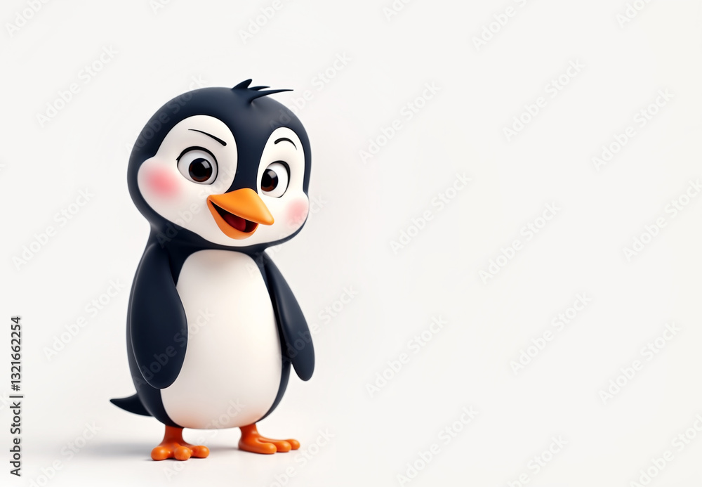 3d Penguin personage isolated on the bright background copy space