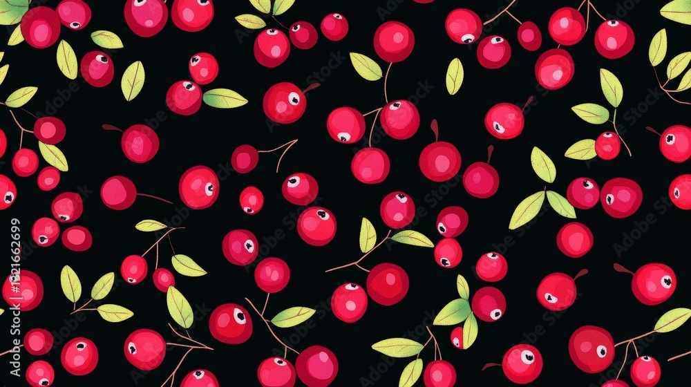 Beautiful Red Berries Seamless Pattern on Dark Background Beautiful Red Berries Seamless Pattern on Dark Background