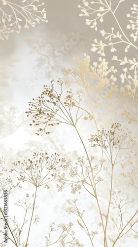 Elegant Gold Detailed Dried Flowers Wall Art Print - Delicate Botanical Wall Decor