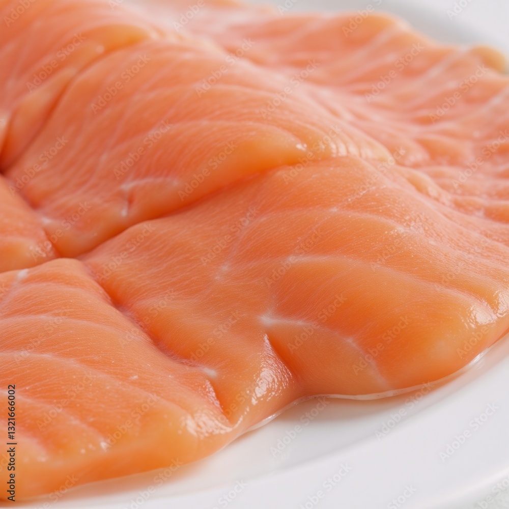Close-up image featuring intricate details of a fresh salmon fillet showcasing its delicate pink flesh Close-up image featuring intricate details of a fresh salmon fillet showcasing its delicate pink flesh