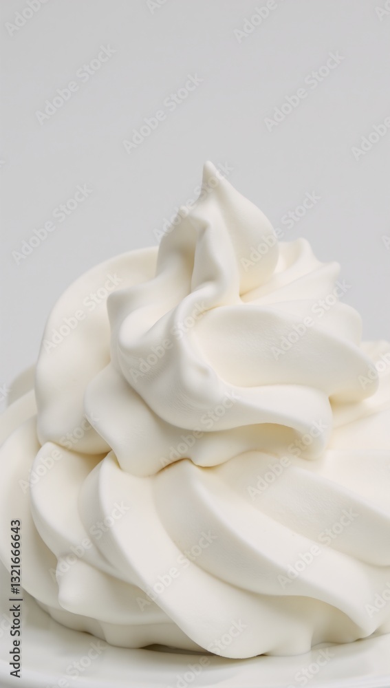 A close-up portrait of intricate white whipped cream swirl textures A close-up portrait of intricate white whipped cream swirl textures