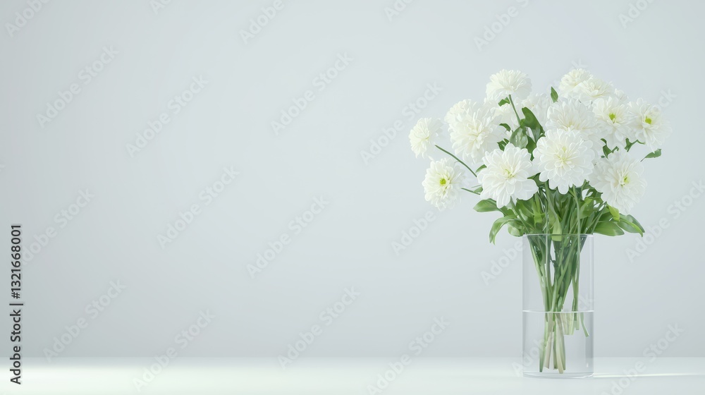 Fototapeta premium Elegant Floral Arrangement in Clear Vase Against Soft Neutral Background