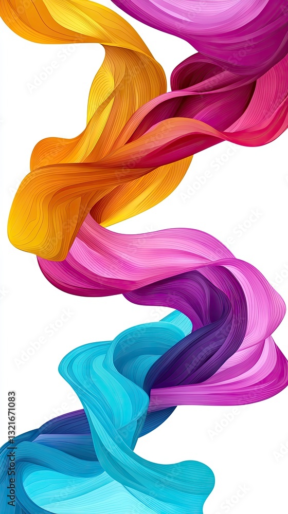 Fototapeta premium Colorful fabric swirls, abstract art, white background, design element