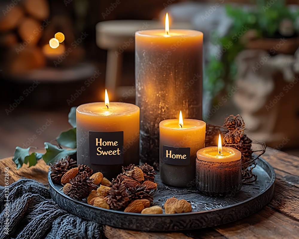Obraz premium Rustic Candles Create Cozy Home Ambiance