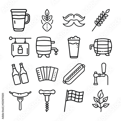 Simple Line Art Icons Representing German/Bavarian Festivities