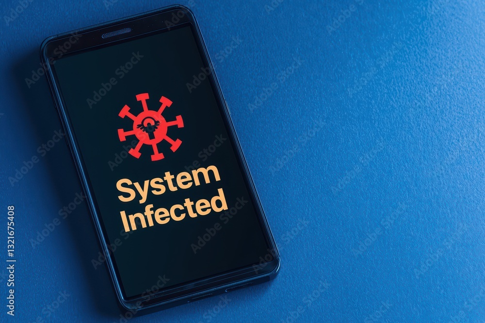 Mobile Virus Warning on Smartphone Screen with Infected System Alert Concept Mobile Virus Warning on Smartphone Screen with Infected System Alert Concept