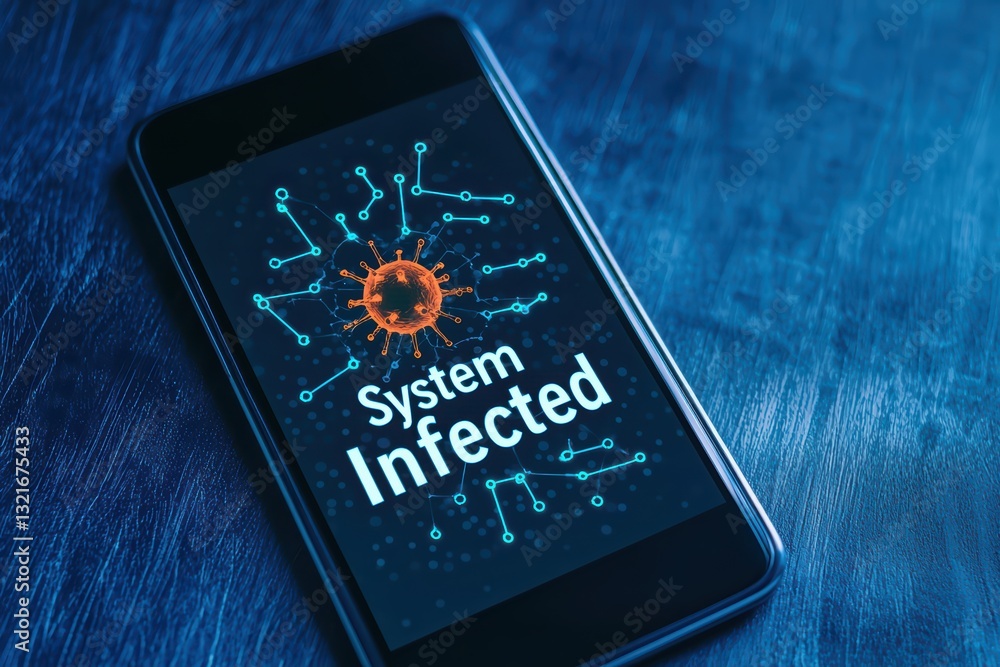 Smartphone Screen Showing Warning of Virus Infection in Digital Concept Visualization Smartphone Screen Showing Warning of Virus Infection in Digital Concept Visualization