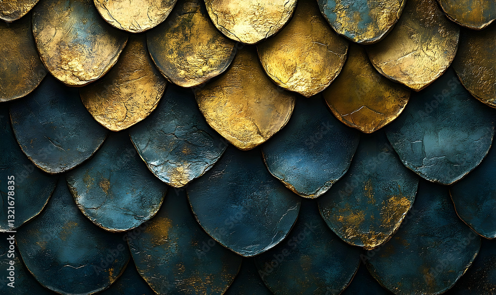 custom made wallpaper toronto digitalTeal and gold textured scales pattern.  Metallic, overlapping, and visually appealing