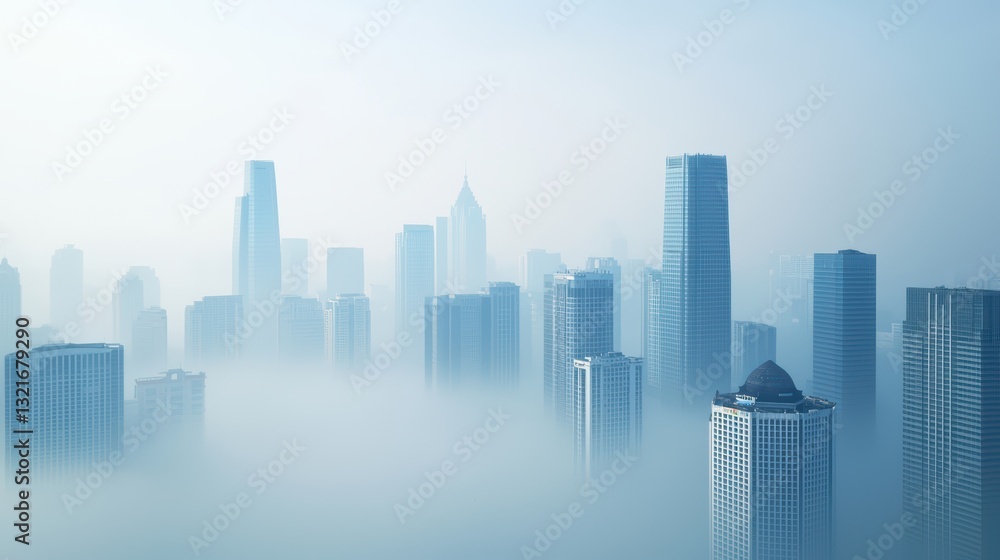 Smoggy Metropolis Overlook with Buildings Drenched in Atmospheric Haze and Urban Envelopment Smoggy Metropolis Overlook with Buildings Drenched in Atmospheric Haze and Urban Envelopment