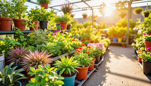Wallpaper Mural Vibrant potted plants in sunny nursery, nature's colorful display Torontodigital.ca