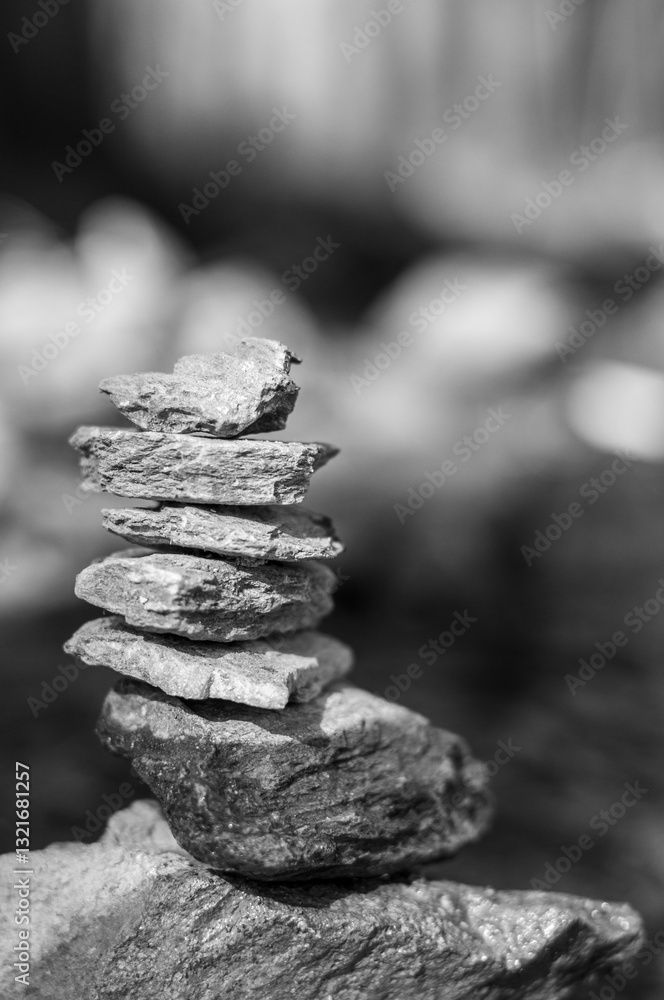 Balance stones spiritual relaxation vertical black and white photography