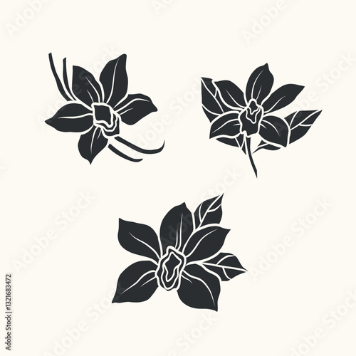 Flat vector vanilla flowers illustration