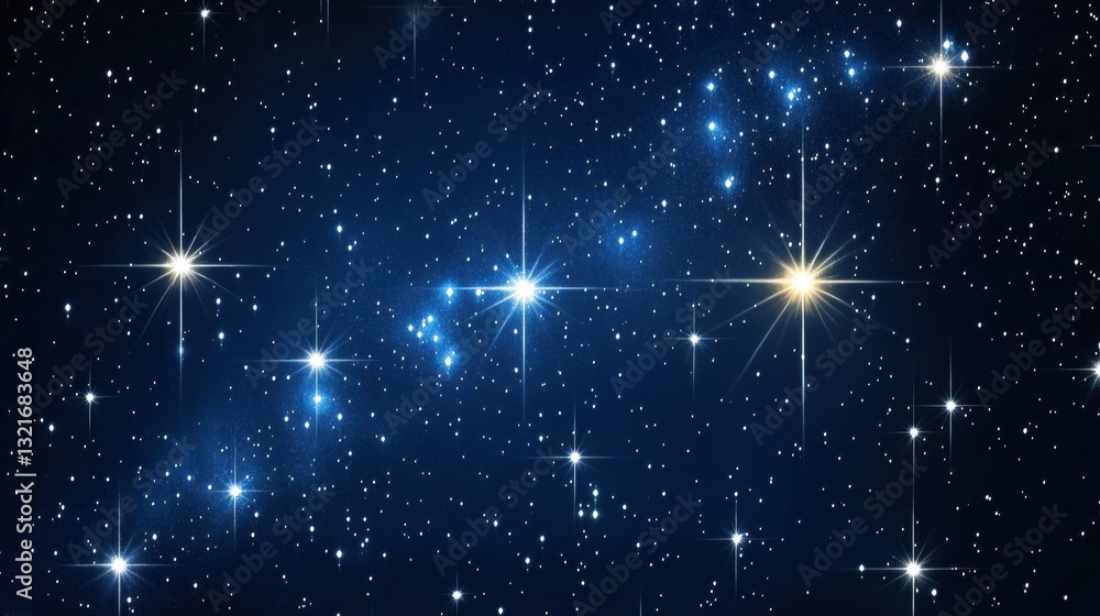 Obraz premium Starry night sky with bright stars and constellations shining over a deep blue background perfect for astronomy and space-themed projects