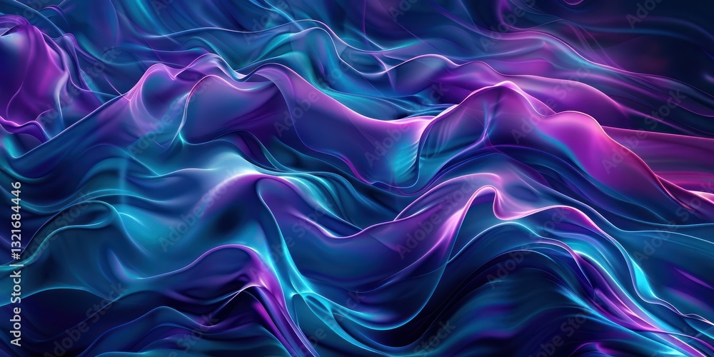Fototapeta premium Abstract background with blue and purple waves, dark background gradient smooth curve wave swirl.