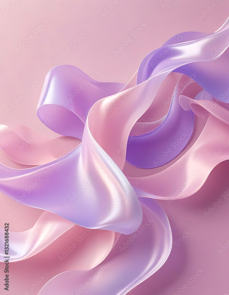 Obraz premium Elegant Pastel Purple Flowing Ribbons on Pink Background