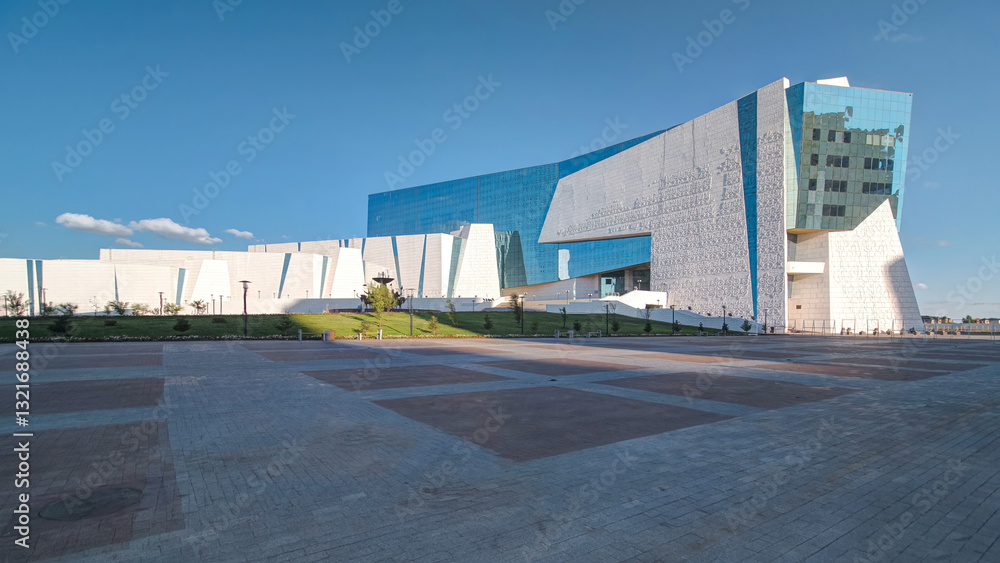National Museum of Republic of Kazakhstan and the fountain Sak warriors timelapse hyperlapse in Astana National Museum of Republic of Kazakhstan and the fountain Sak warriors timelapse hyperlapse in Astana