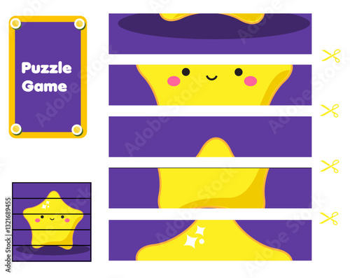 Cute little star. Puzzle for toddlers. Match pieces and complete the picture. Educational children game, kids sctivity page