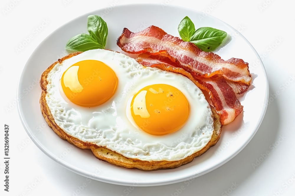 Crispy golden hash brown breakfast plate with two eggs and bacon ready to start your day with deliciousness Crispy golden hash brown breakfast plate with two eggs and bacon ready to start your day with deliciousness