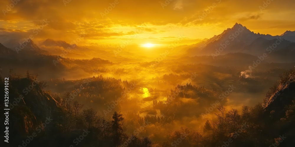 Naklejka premium Golden Sunset Landscape