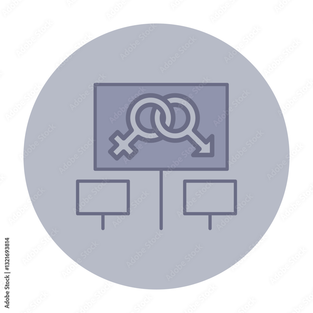 Icon of intertwined male and female symbols, flanked by empty signs. Gender equality and social justice movements concept Icon of intertwined male and female symbols, flanked by empty signs. Gender equality and social justice movements concept