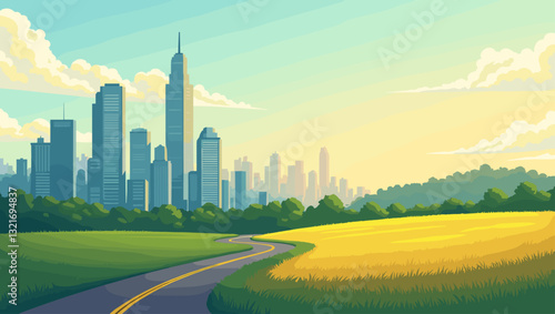 Contrast Between Urban Cityscape and Rural Countryside