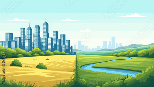 Contrast Between Urban Cityscape and Rural Countryside